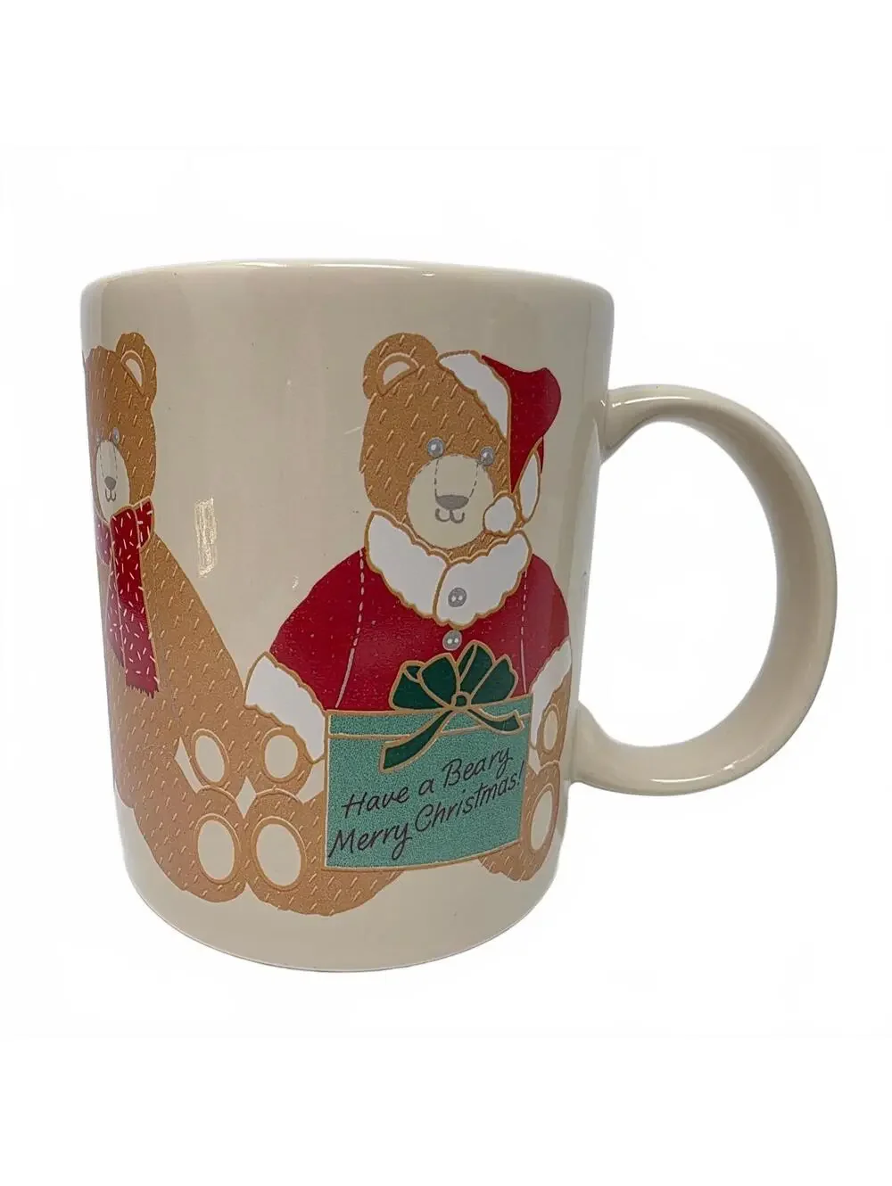 Vintage 1985 Hallmark Beary Merry Christmas Teddy Bear Mug